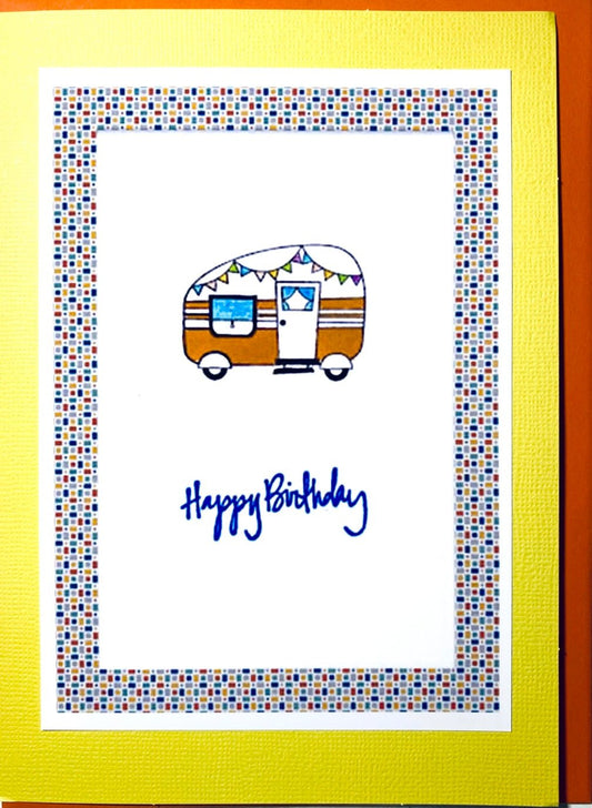 Happy Birthday Camper Greeting Card (Two colors available) - Blue Cava