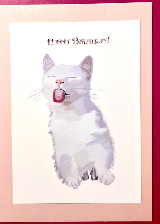 Happy Birthday Cat Greeting card - Blue Cava