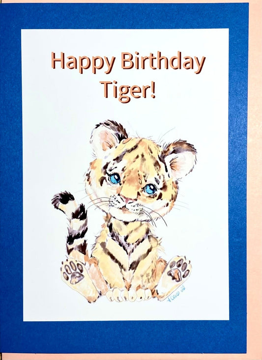 Happy Birthday Tiger Greeting card - Blue Cava