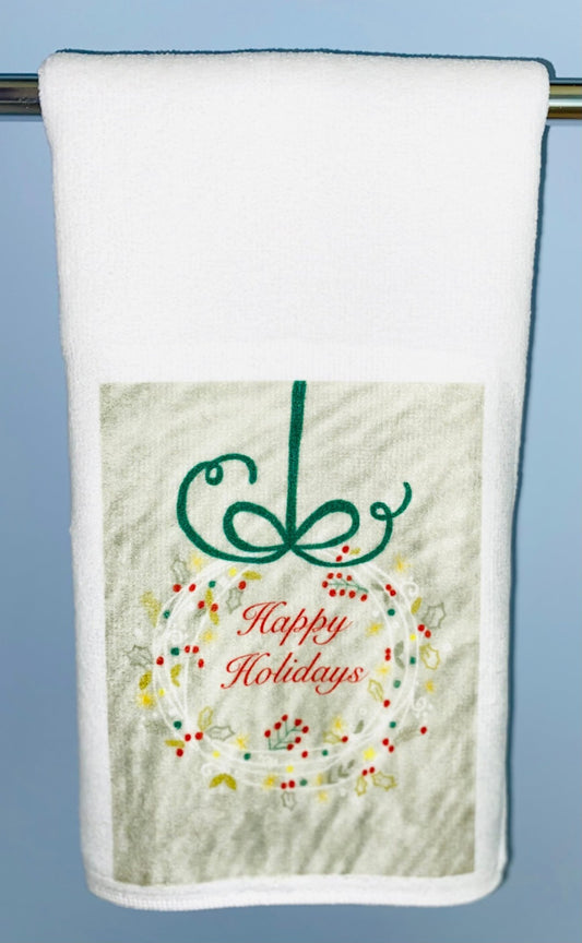Happy Holidays Tea Towel (Poly/ Cotton) - Blue Cava