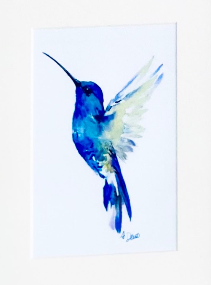 Hummingbird watercolor Wall Art - Blue Cava