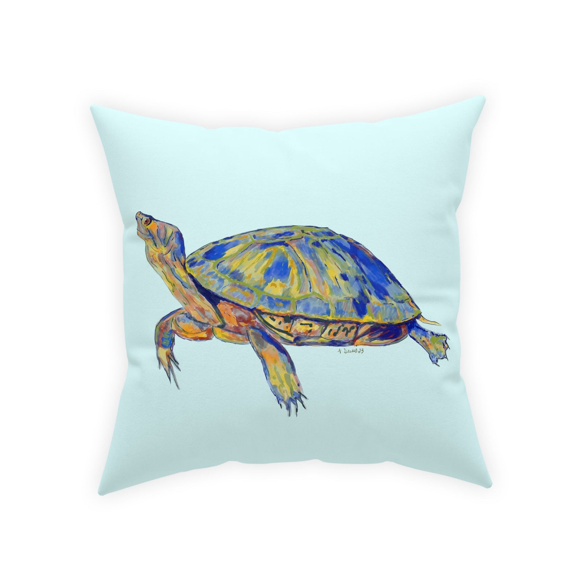 “Isaac” Sea Turtle Broadcloth Pillow - Blue Cava