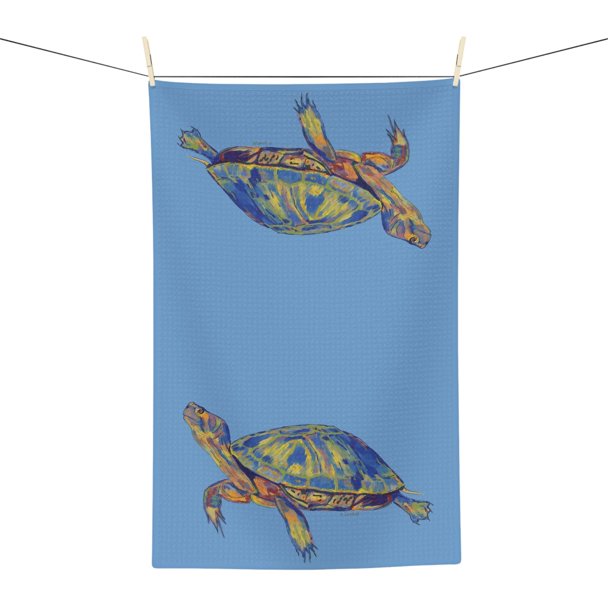 “Isaac” Sea Turtle Microfiber Waffle Towel - Blue Cava