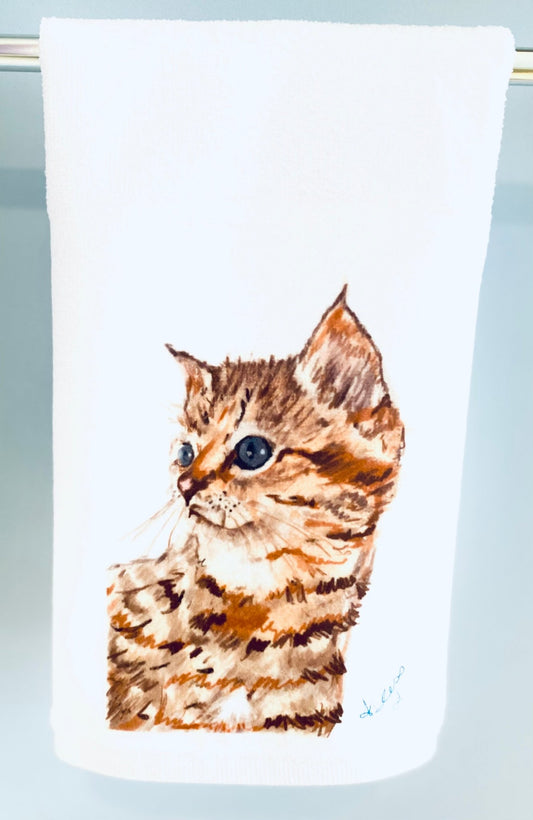 Kitten Tea Towel (Poly/ Cotton) - Blue Cava