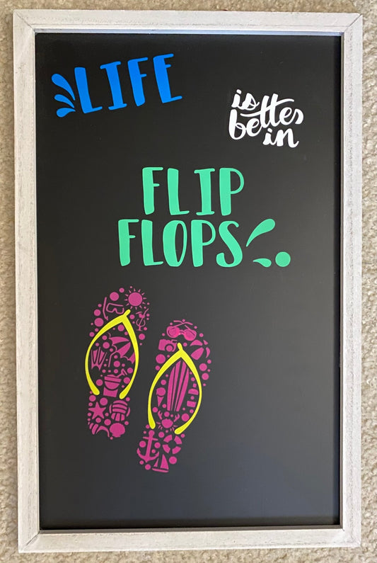 Life Is Better In Flip Flops Chalkboard sign (Large) - Blue Cava