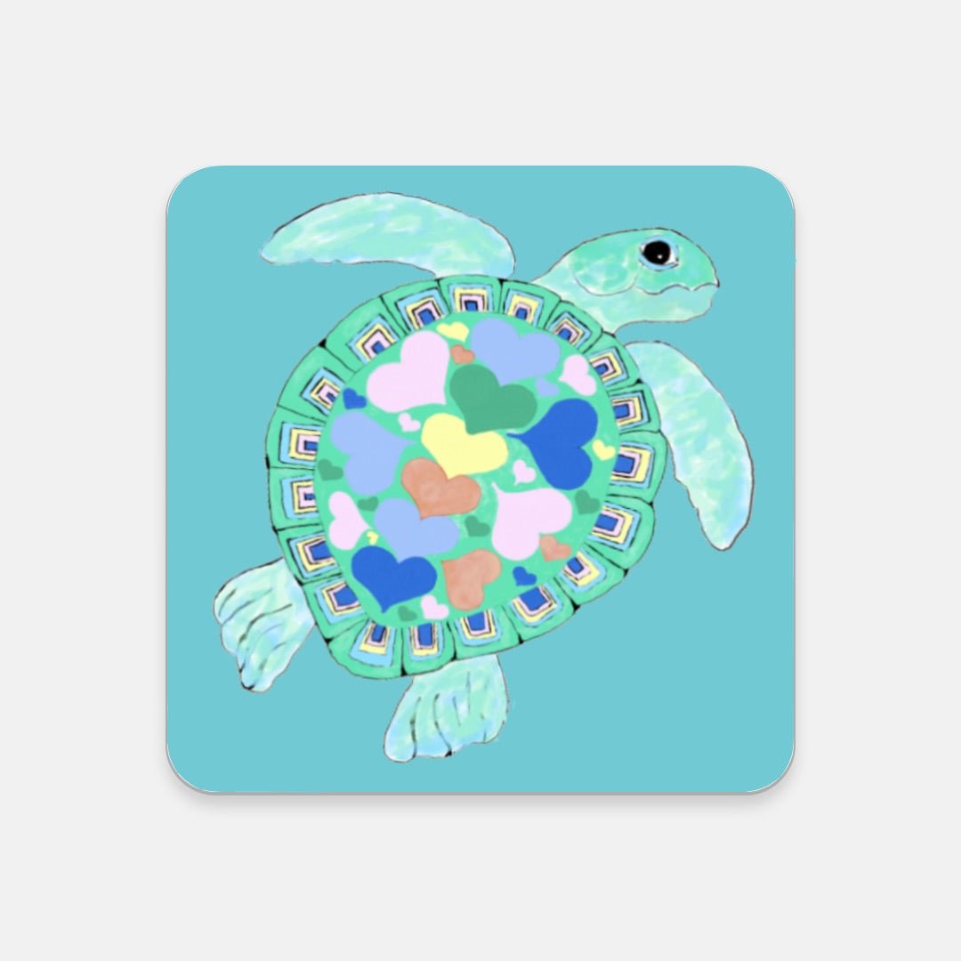 Love Sea Turtle Cork Back Coaster-Square - Blue Cava
