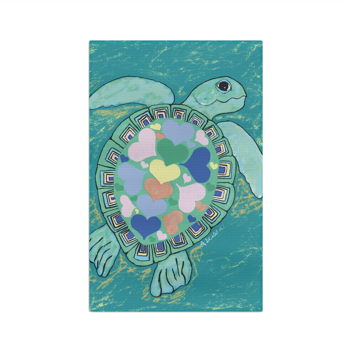 Love Sea Turtle Microfiber Waffle Towel - Blue Cava