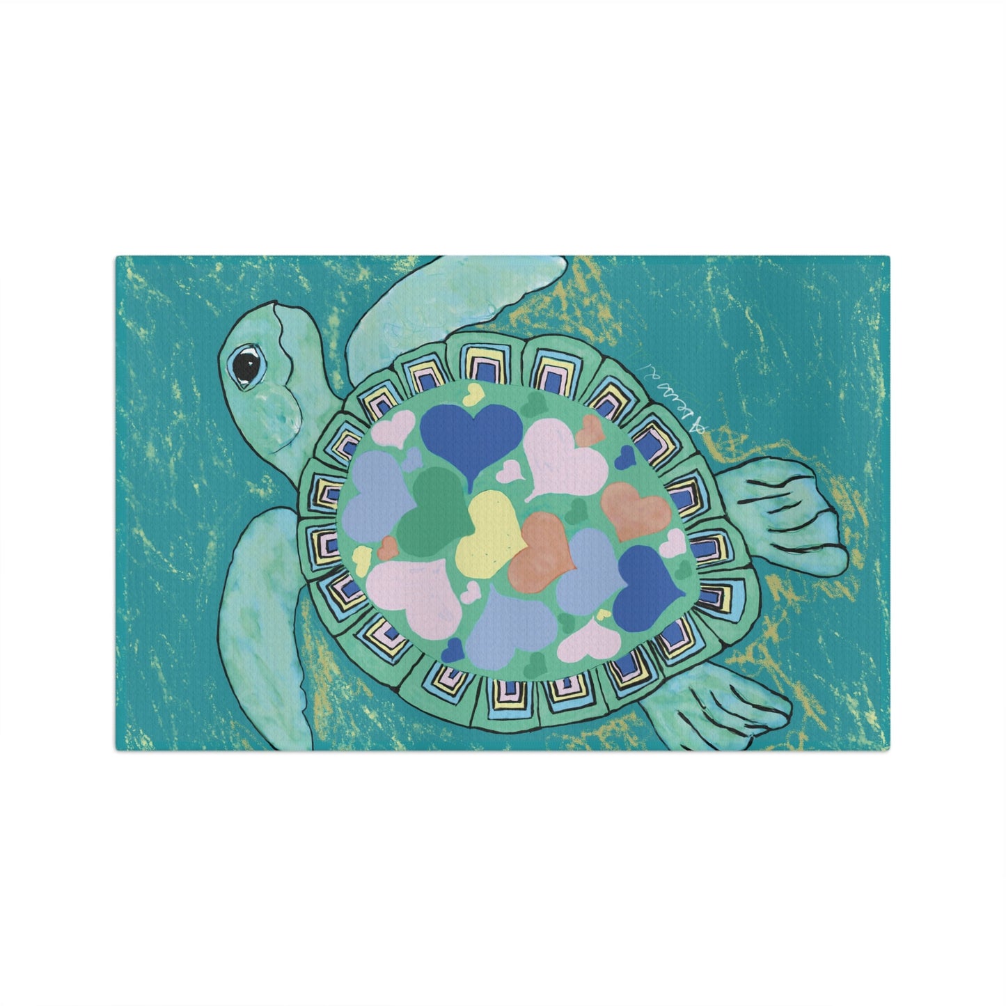 Love Sea Turtle Microfiber Waffle Towel - Blue Cava