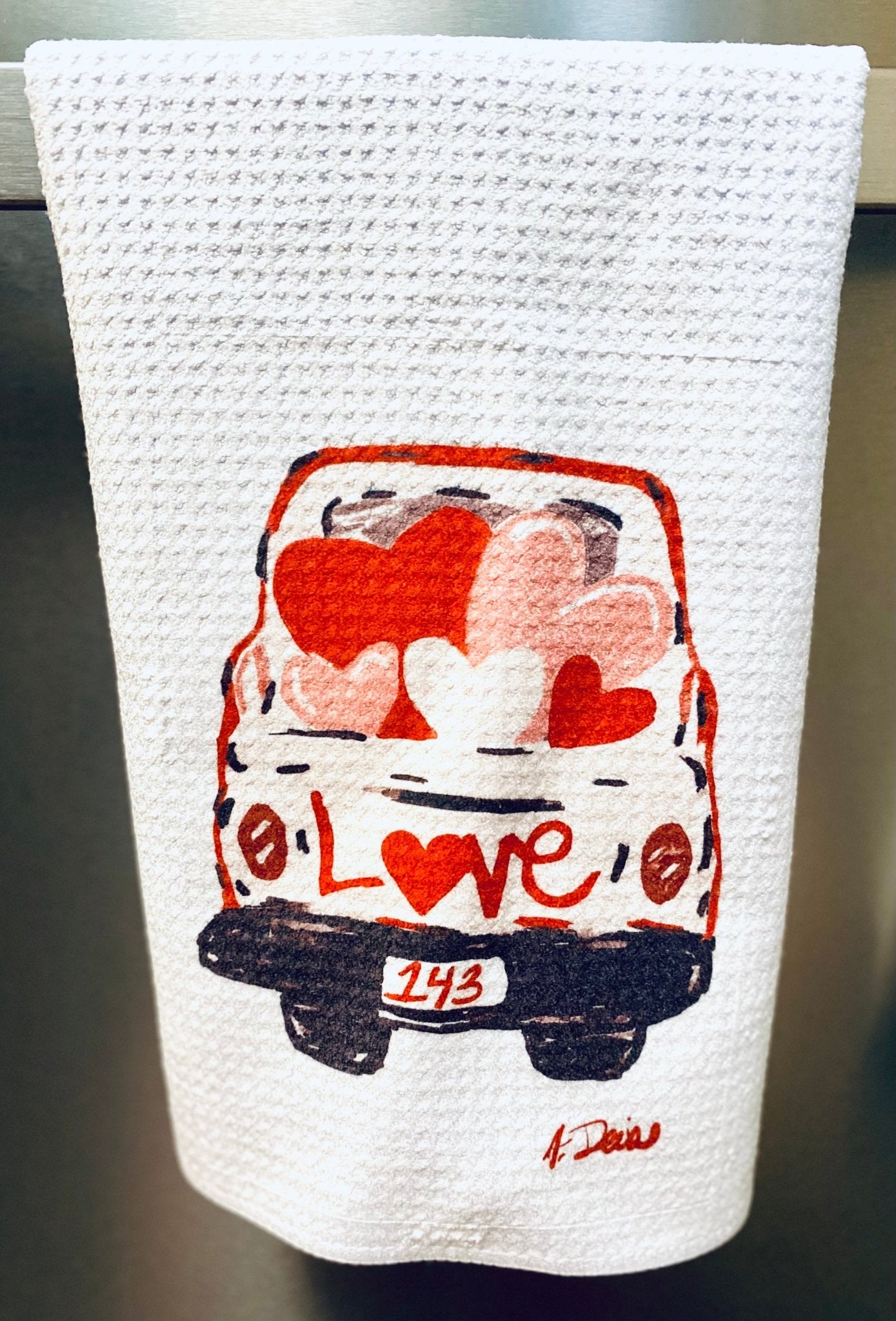 Love Truck Microfiber Waffle Towel - Blue Cava