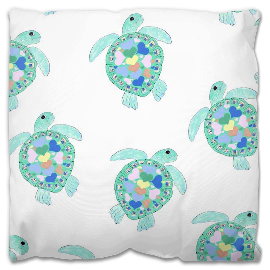 Love Turtle Outdoor Pillows - Blue Cava