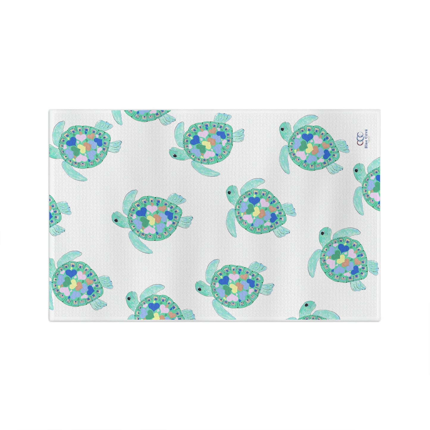 “Love Turtles” Microfiber Waffle Towel - Blue Cava