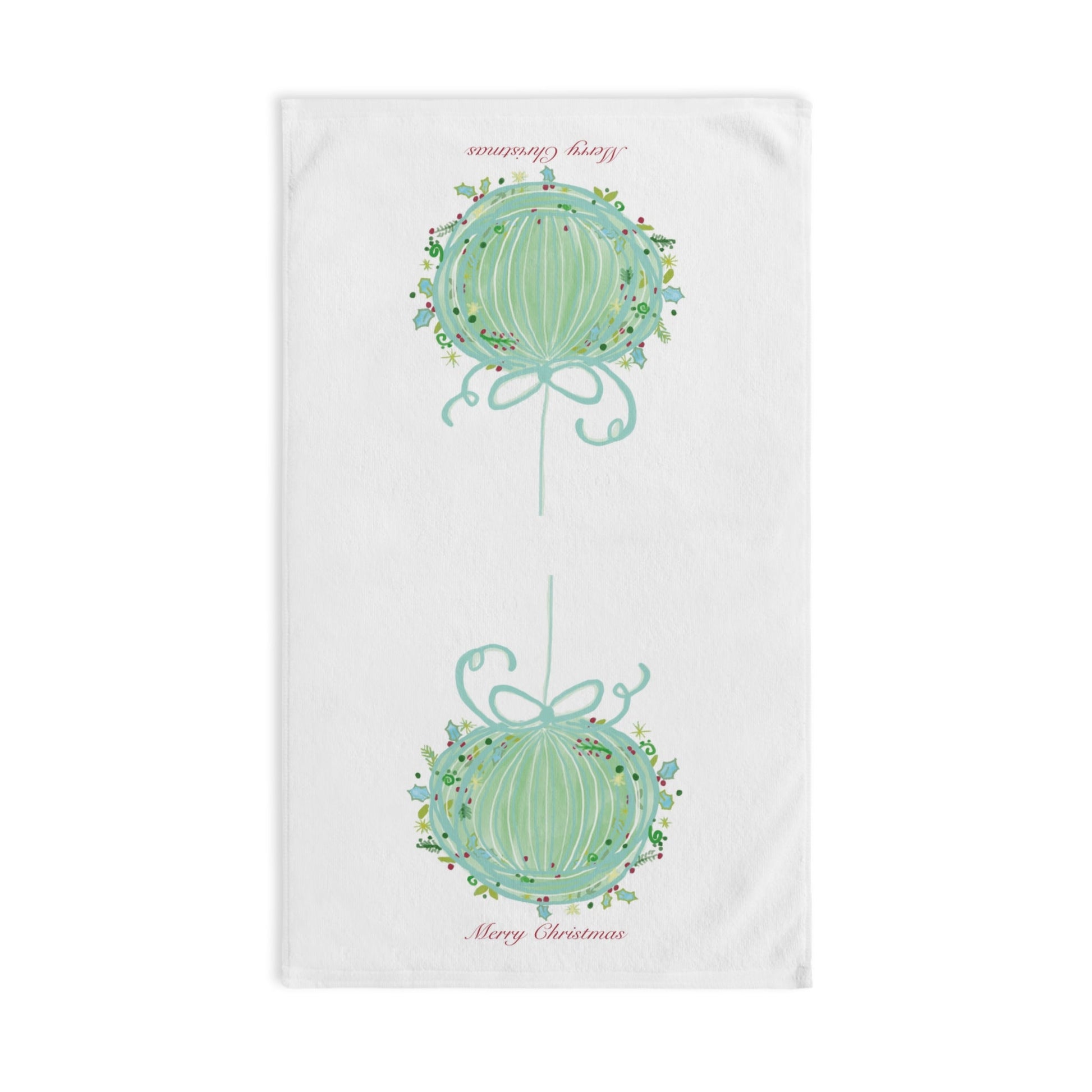 Merry Christmas Ball Hand Towel (Poly/Cotton) - Blue Cava