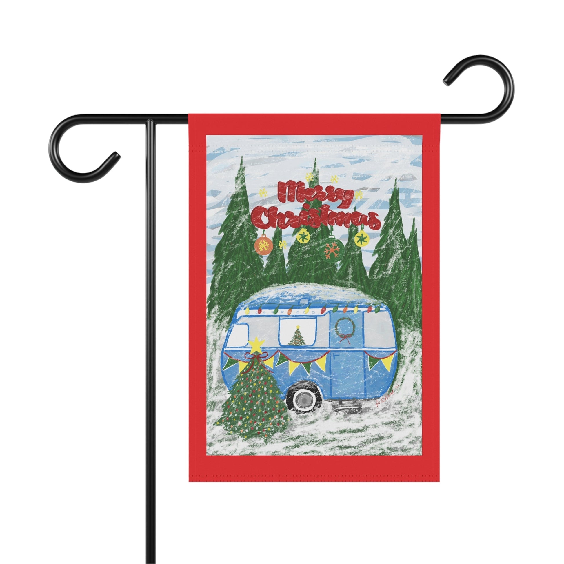 Merry Christmas Camper Garden Flag - Blue Cava