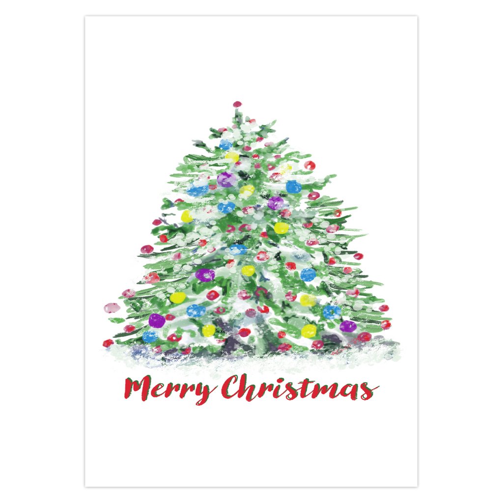 Merry Christmas Watercolor Tree Greeting Cards - Blue Cava