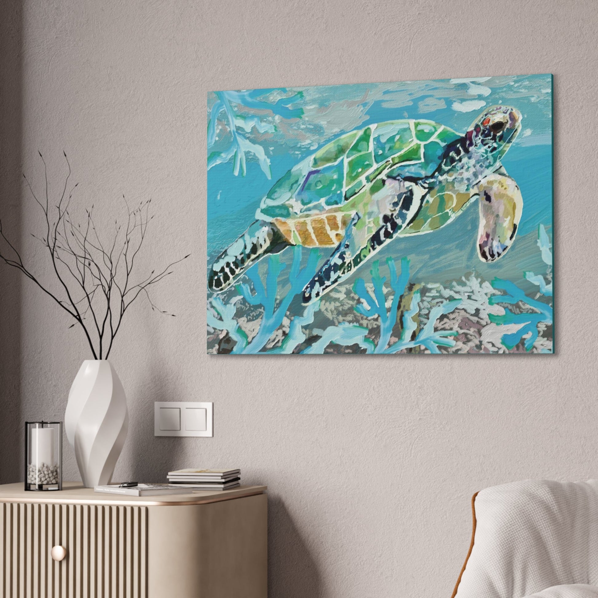 OKI Sea Turtle Canvas Stretched, 0.75" - Blue Cava