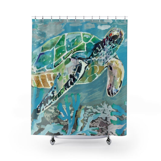 OKI Sea Turtle Shower Curtains - Blue Cava