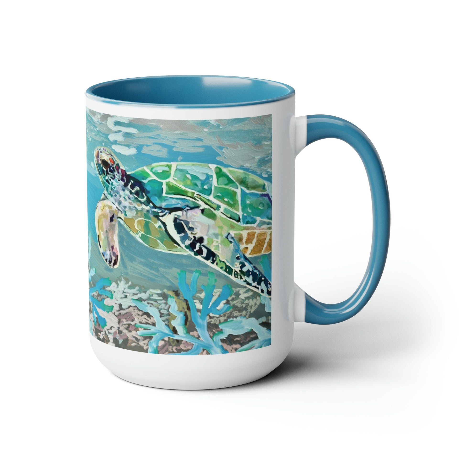 OKI Sea Turtle Two-Tone Coffee Mugs, 15oz - Blue Cava