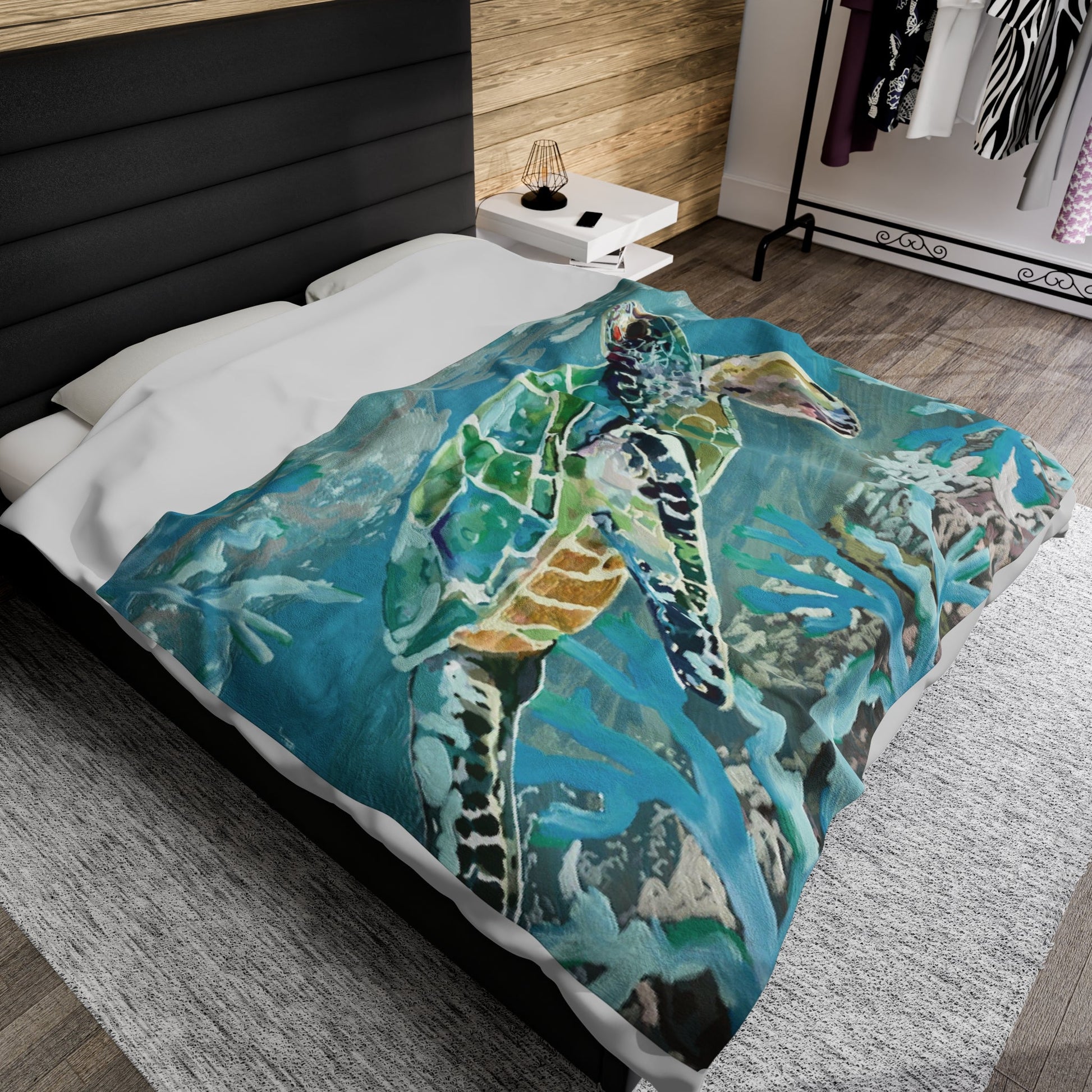 OKI Sea Turtle Velveteen Plush Blanket - Blue Cava