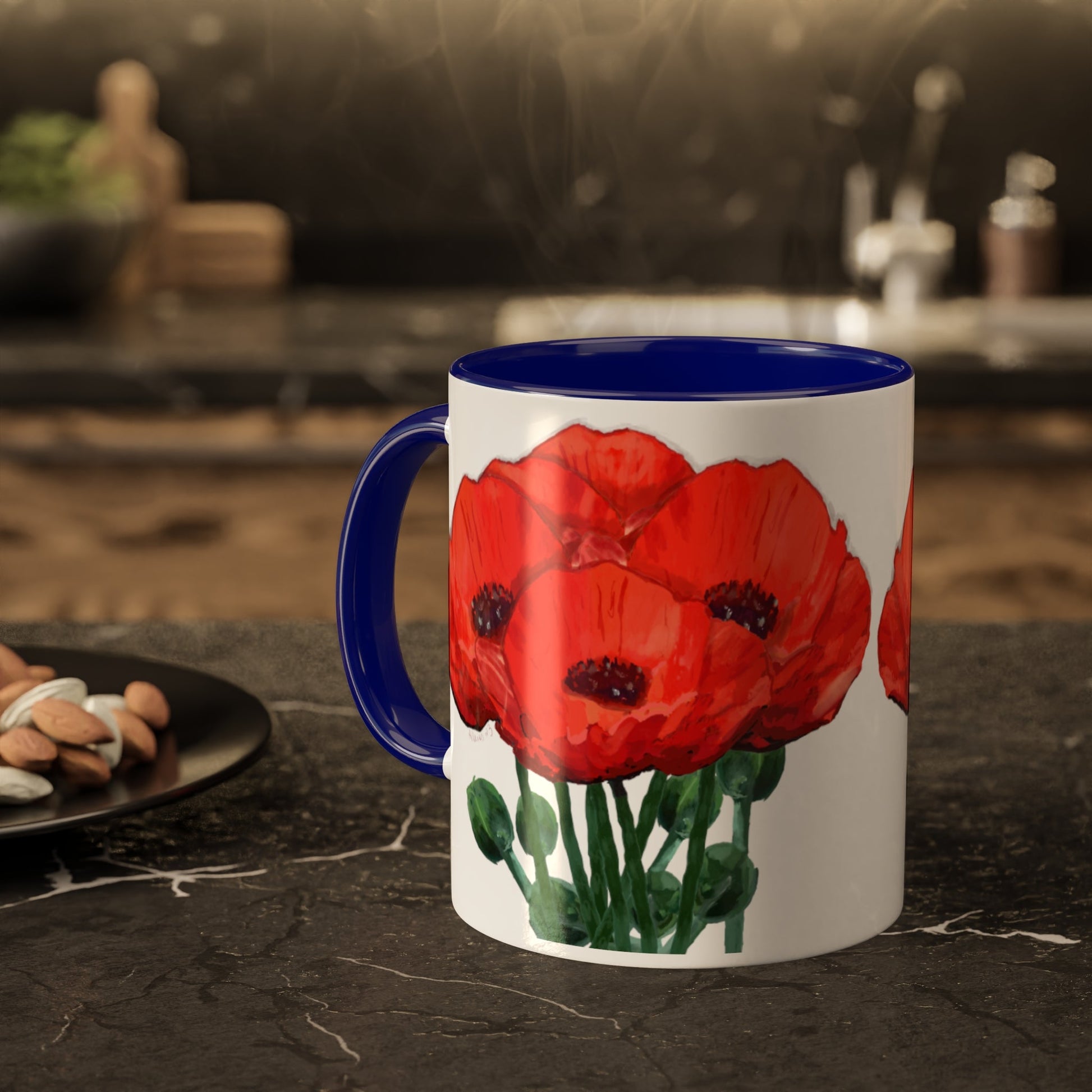 Poppies Two-Tone Coffee Mug, 11oz - Blue Cava