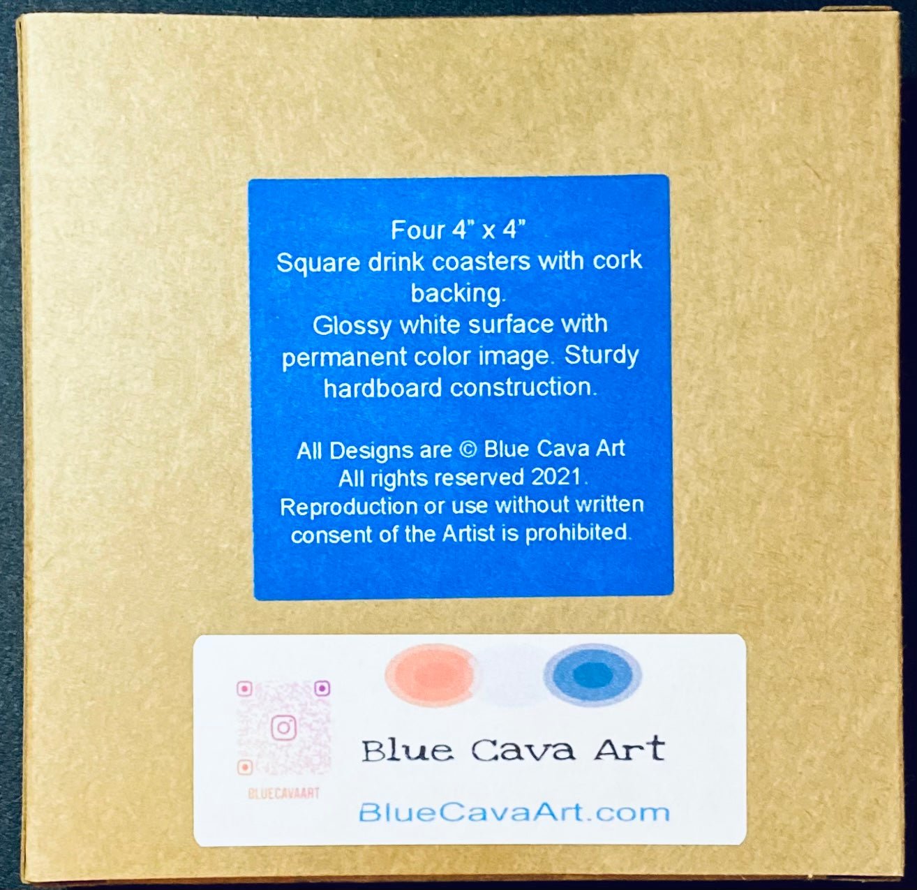 Poppy Coaster set - Square 4” - Blue Cava