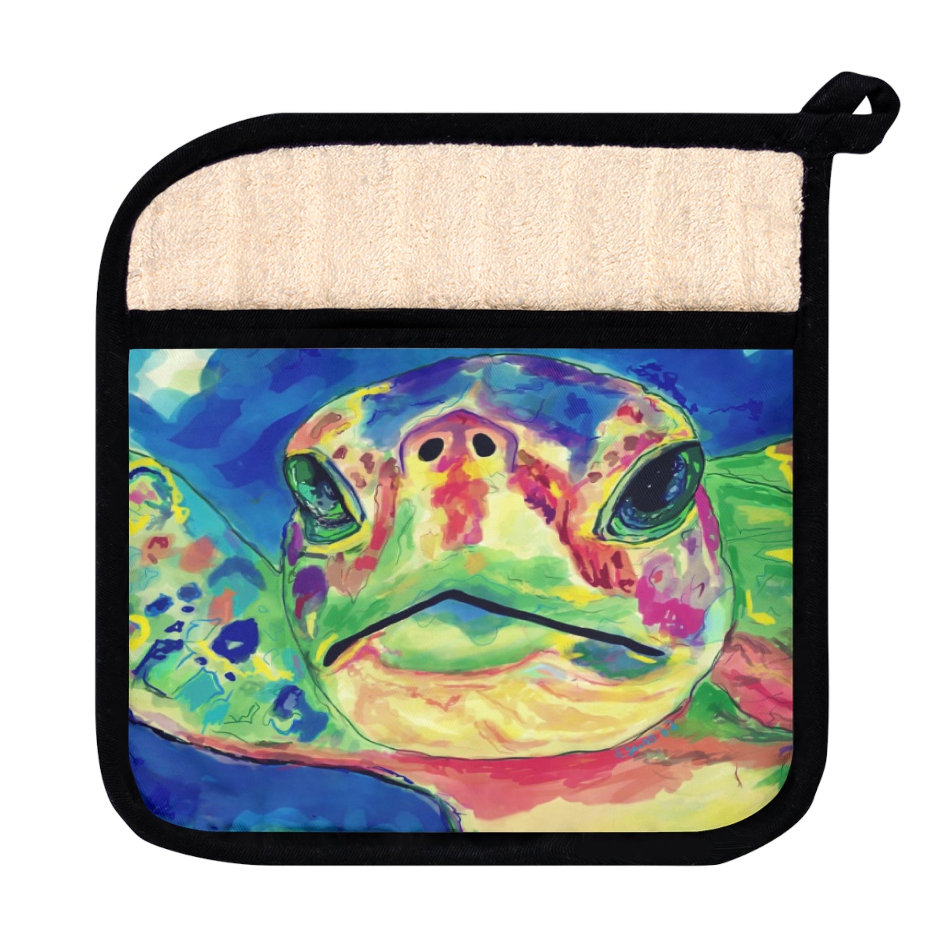 Rainbow Sea Turtle Pot Holder with Pocket - Blue Cava