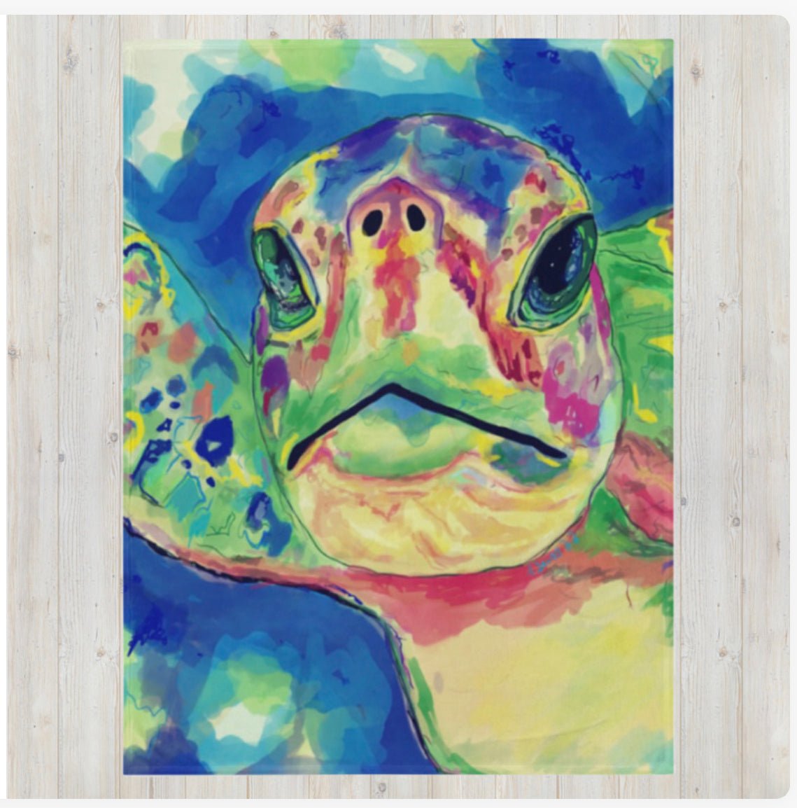 Rainbow Sea Turtle Throw Blanket - Blue Cava