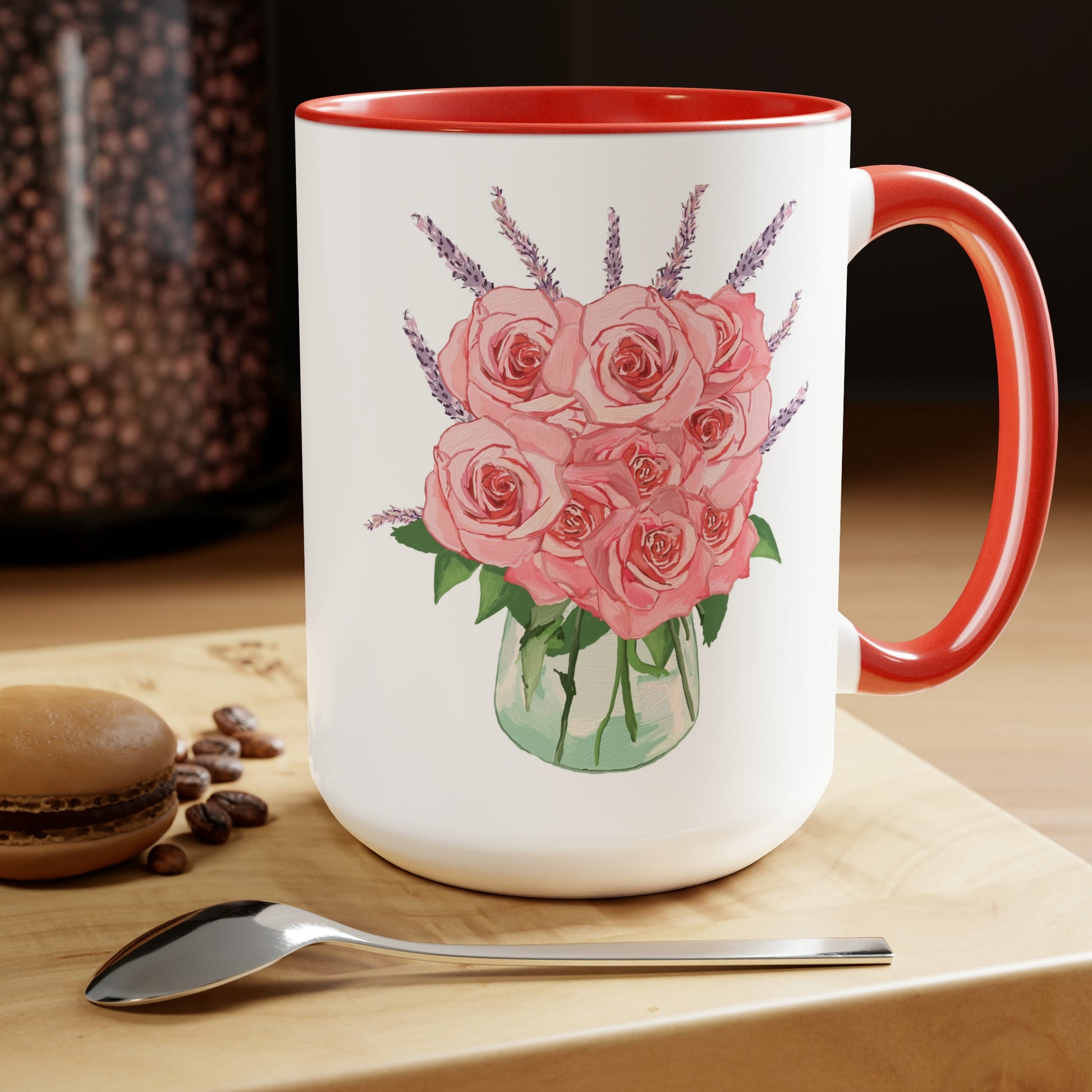 Rose Bouquet Two-Tone Coffee Mugs, 15oz - Blue Cava