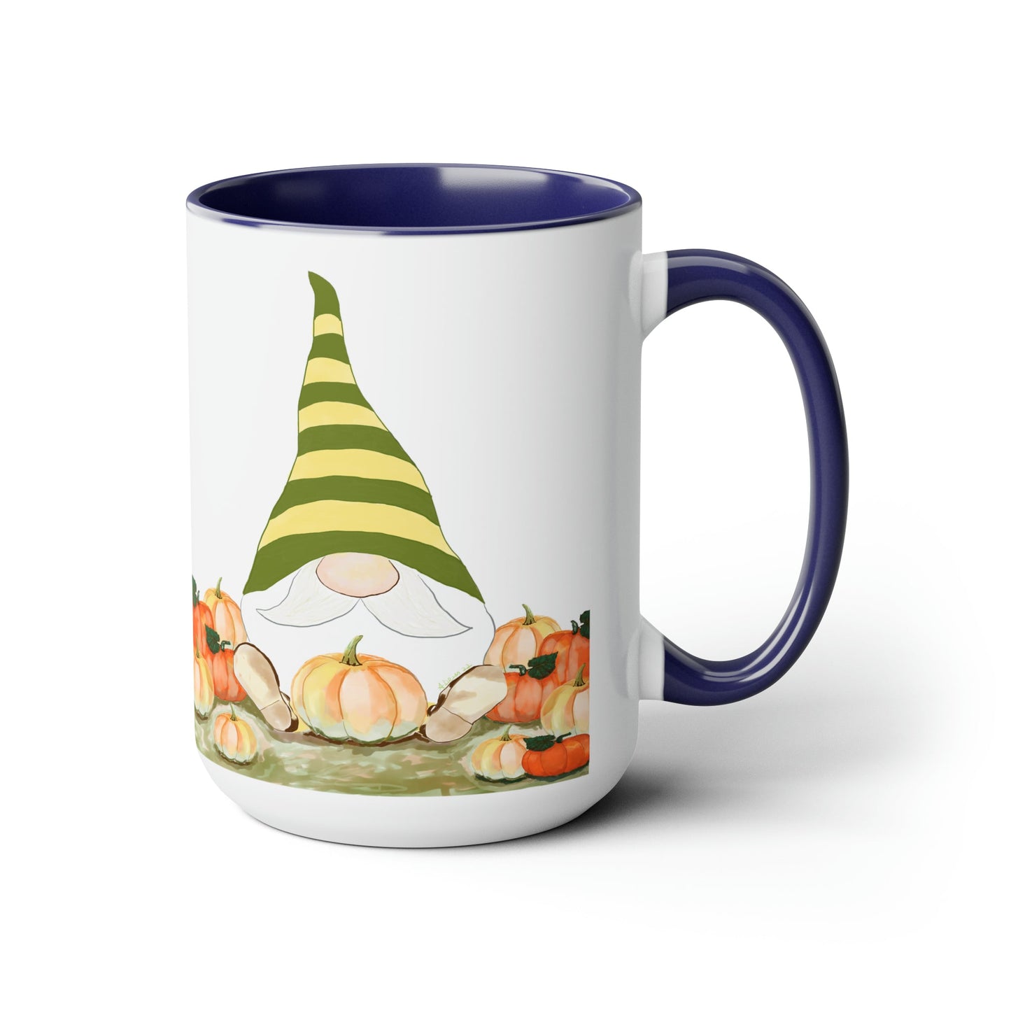 “Sawyer” Fall Gnome Navy Two-Tone Coffee Mugs, 15oz - Blue Cava