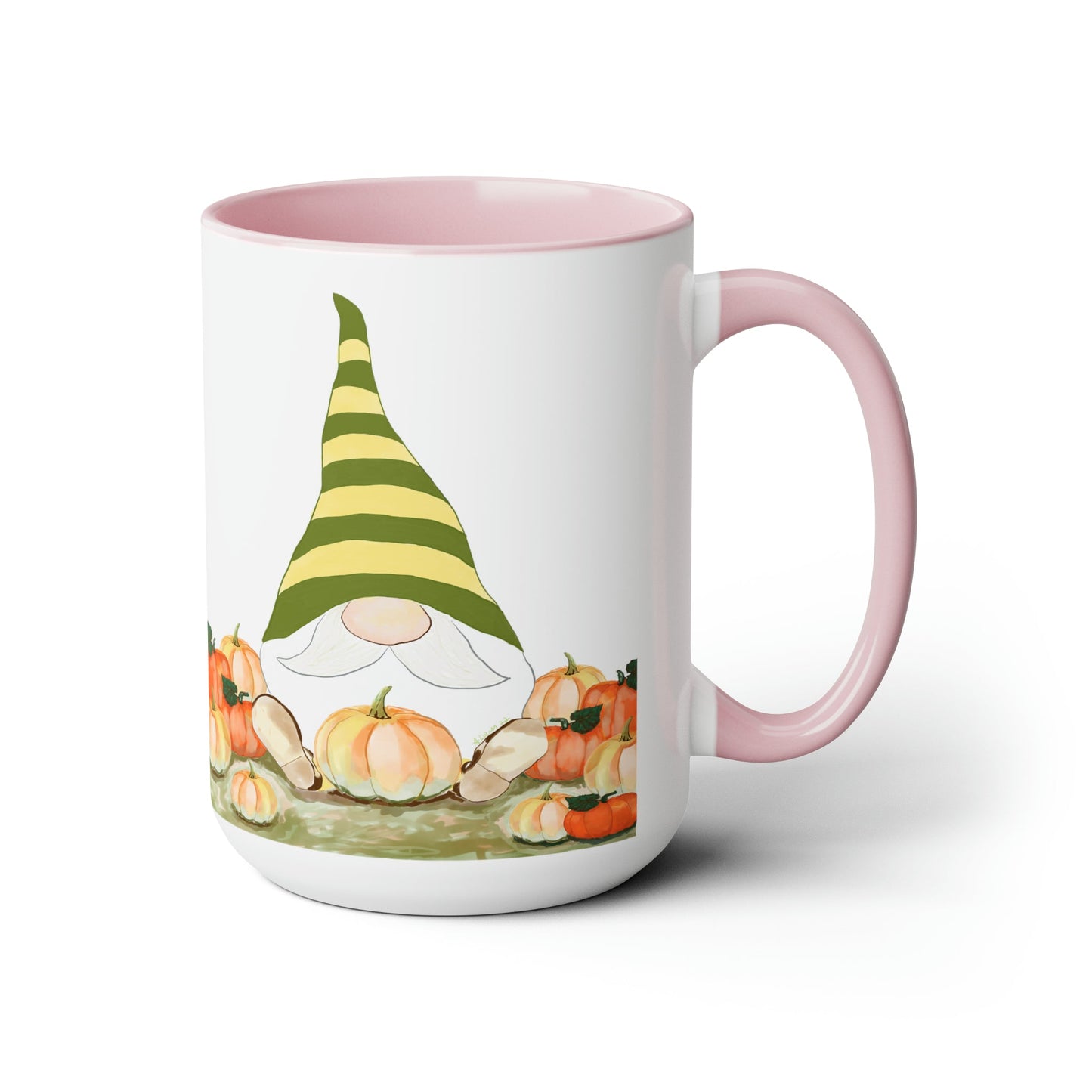 “Sawyer” Fall Gnome Pink Two-Tone Coffee Mugs, 15oz - Blue Cava