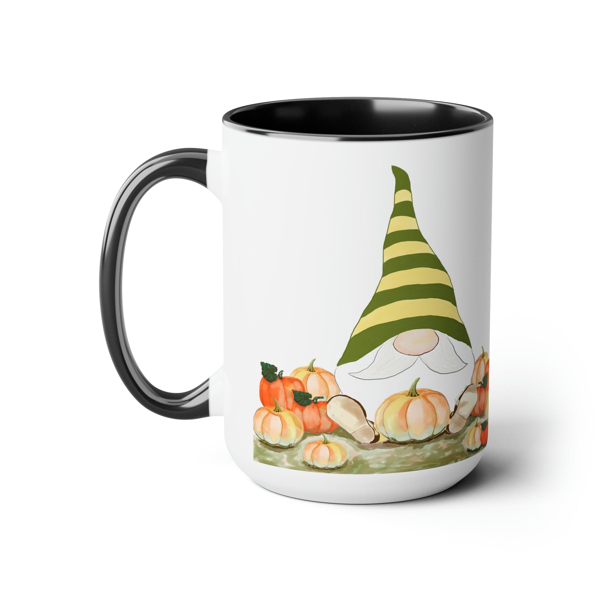 “Sawyer” Fall Gnome Two-Tone Coffee Mugs, 15oz - Blue Cava