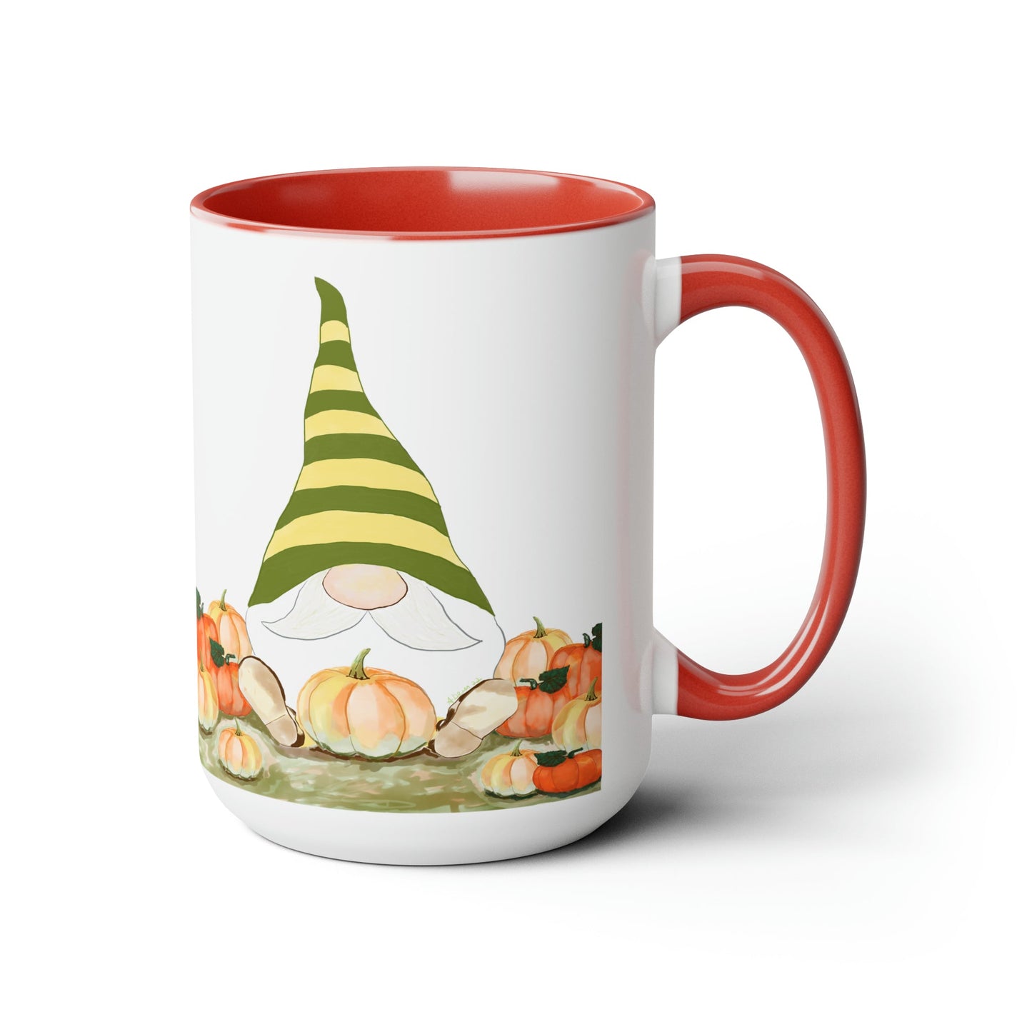 “Sawyer” Fall Gnome Red Two-Tone Coffee Mugs, 15oz - Blue Cava