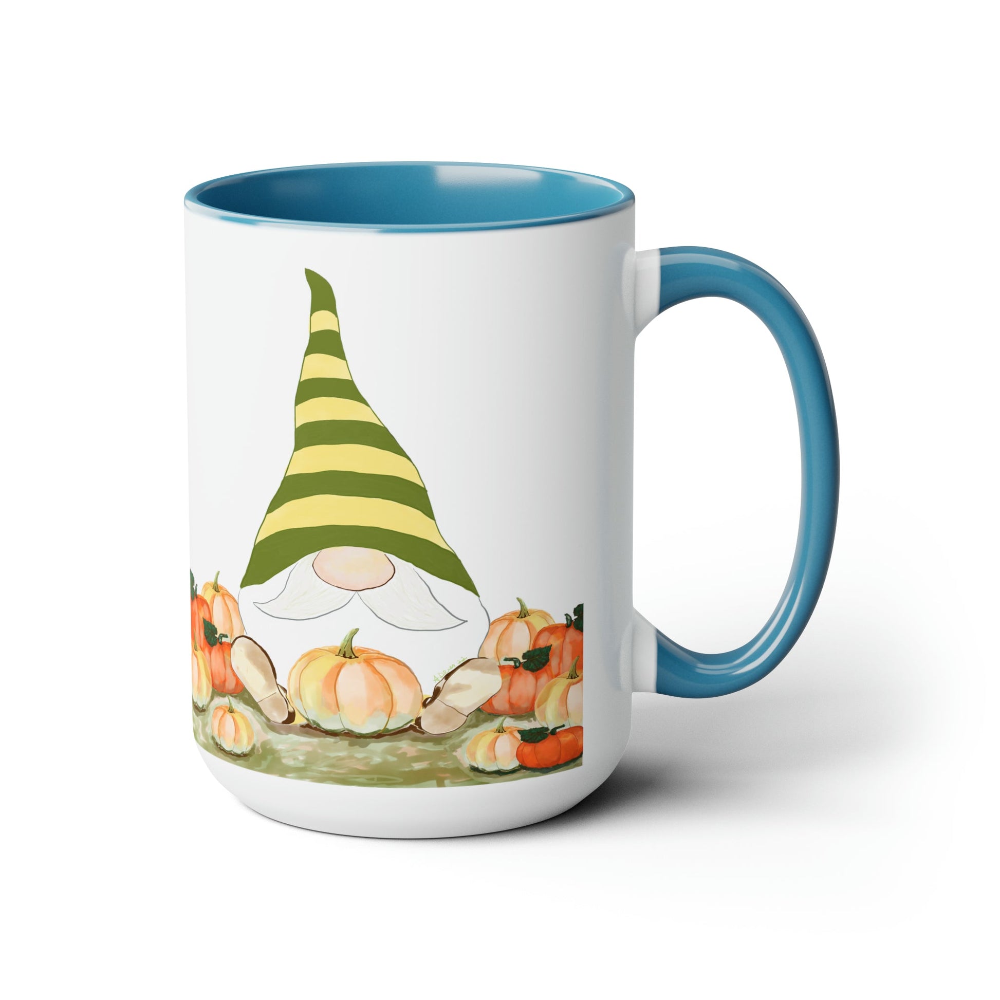 “Sawyer” Fall Gnome Blue Two-Tone Coffee Mugs, 15oz - Blue Cava