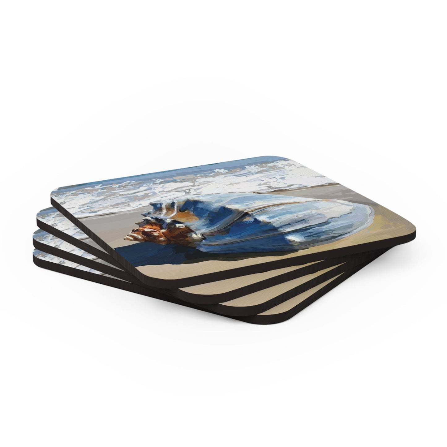 Sea Shell Corkwood Coaster Set-Square - Blue Cava
