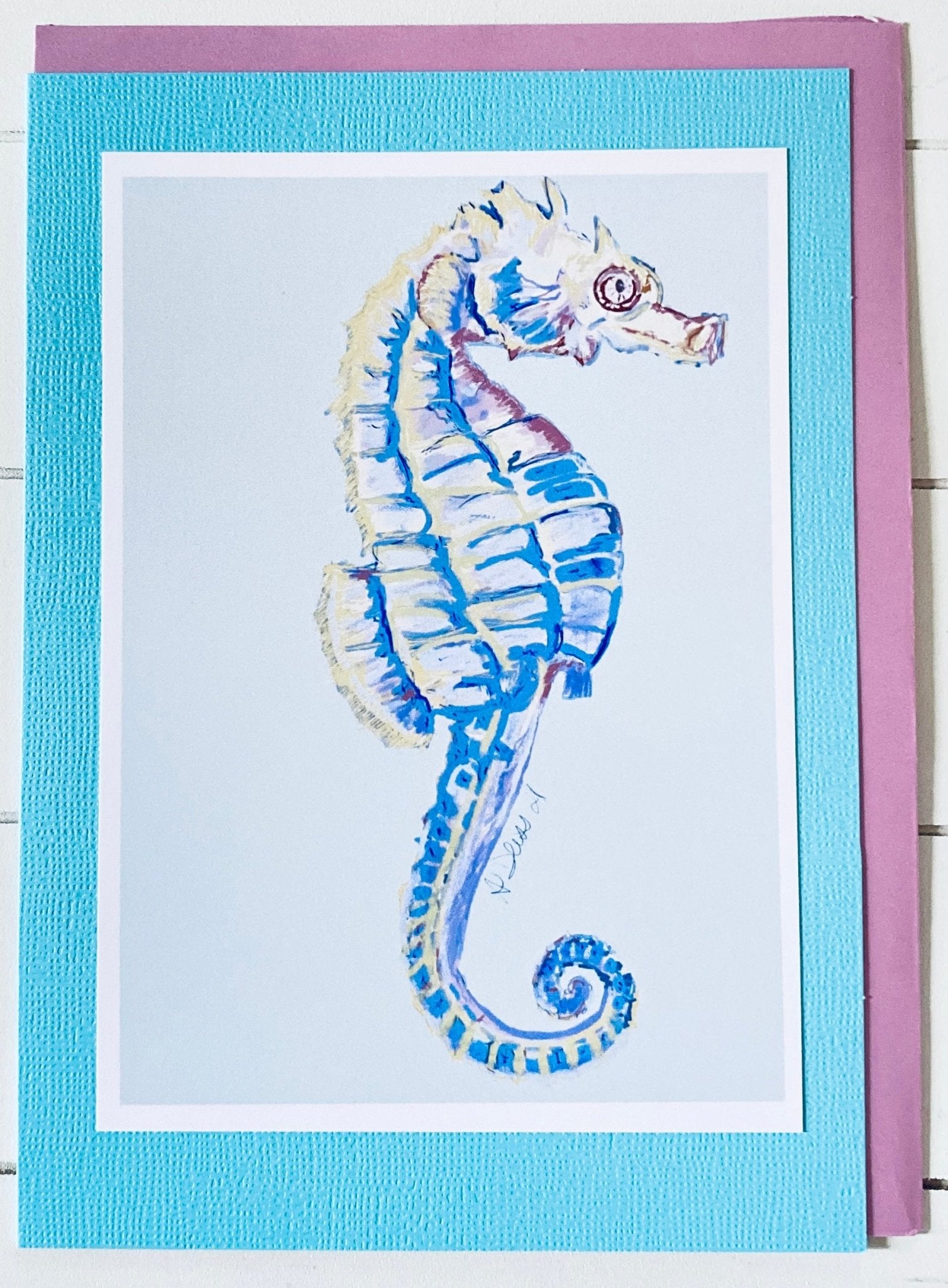 Seahorse Greeting card (Two colors available) - Blue Cava