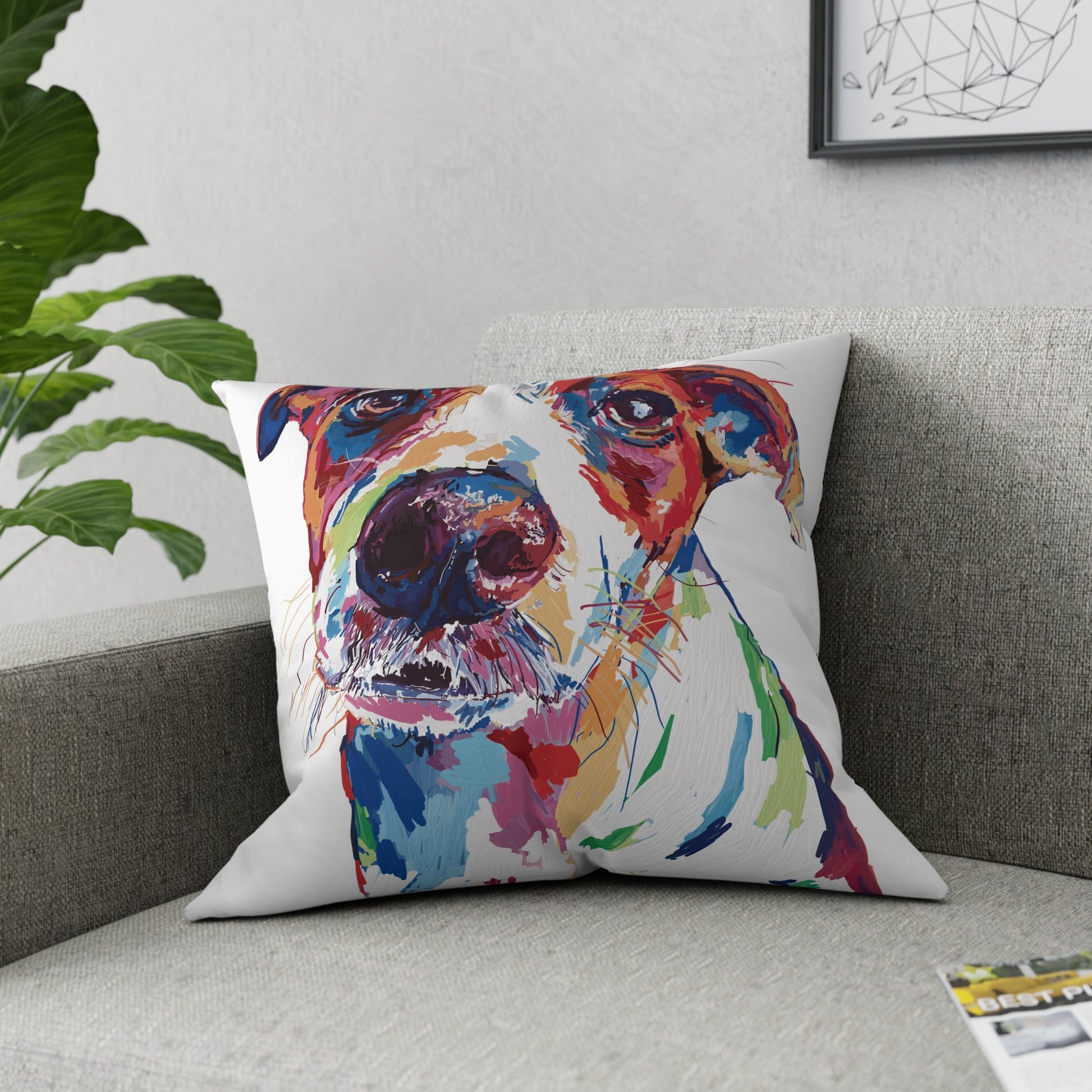 “Skipper” Colorful Dog Broadcloth Pillow - Blue Cava