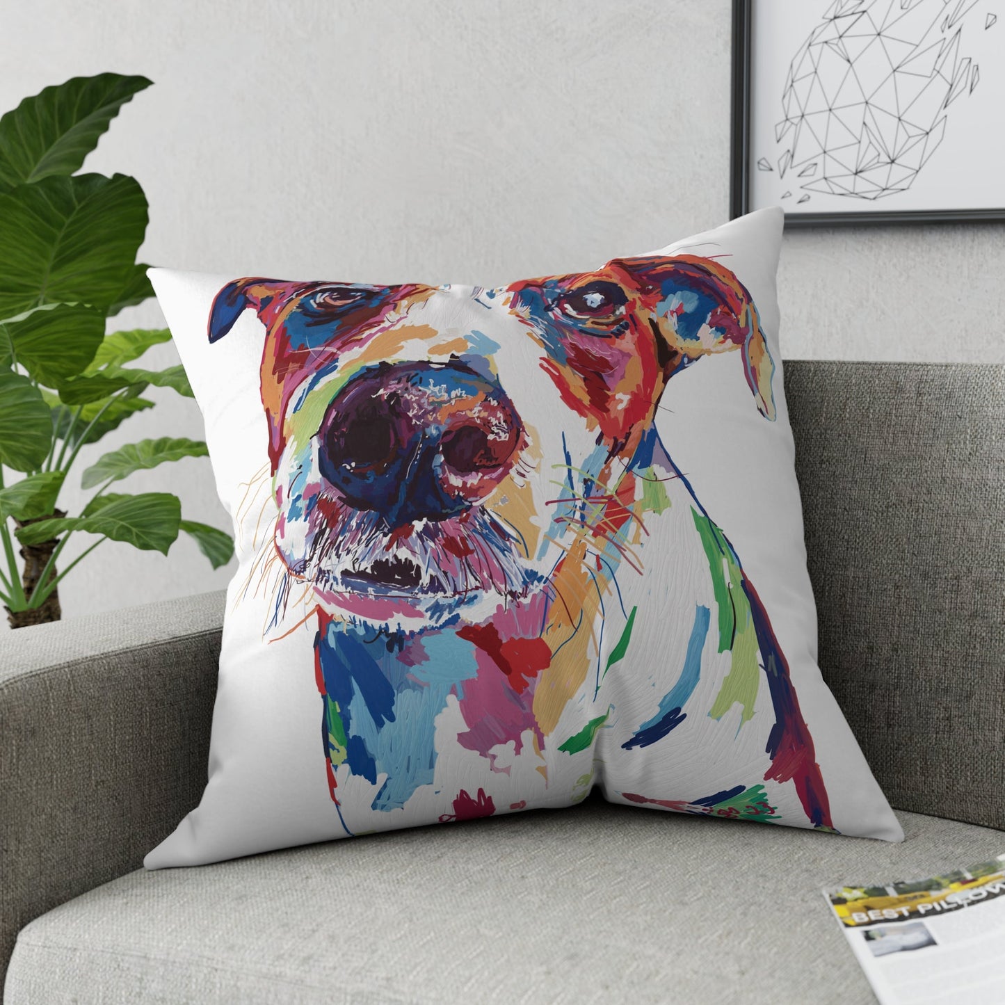 “Skipper” Colorful Dog Broadcloth Pillow - Blue Cava