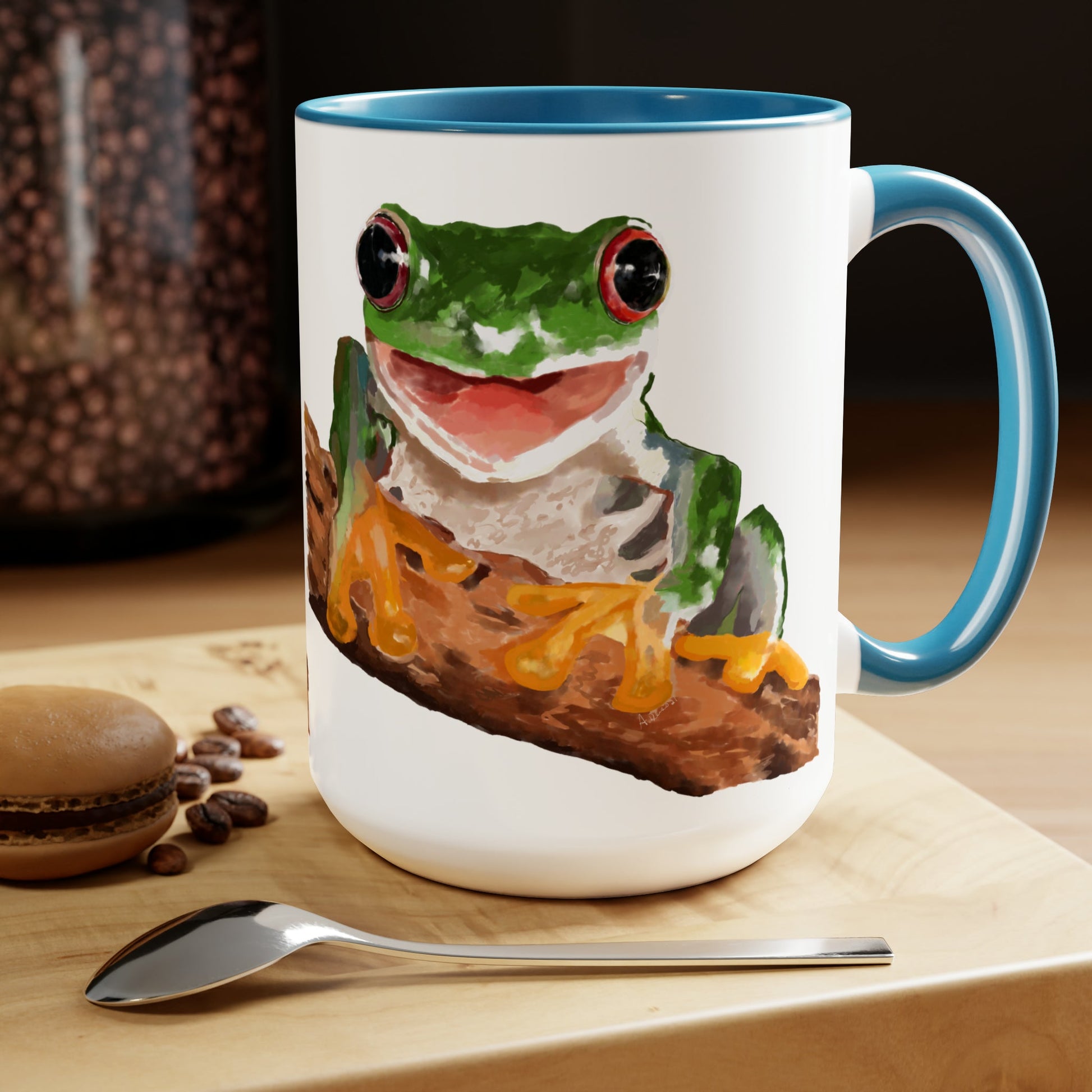 “Skylar” Frog Two-Tone Coffee Mugs, 15oz (multiple colors) - Blue Cava