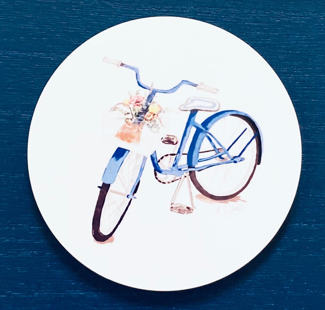 Spring Bike - Round Coaster set - Blue Cava