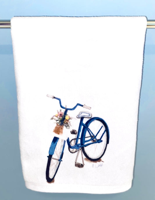 Spring Bike Tea Towel - Blue Cava