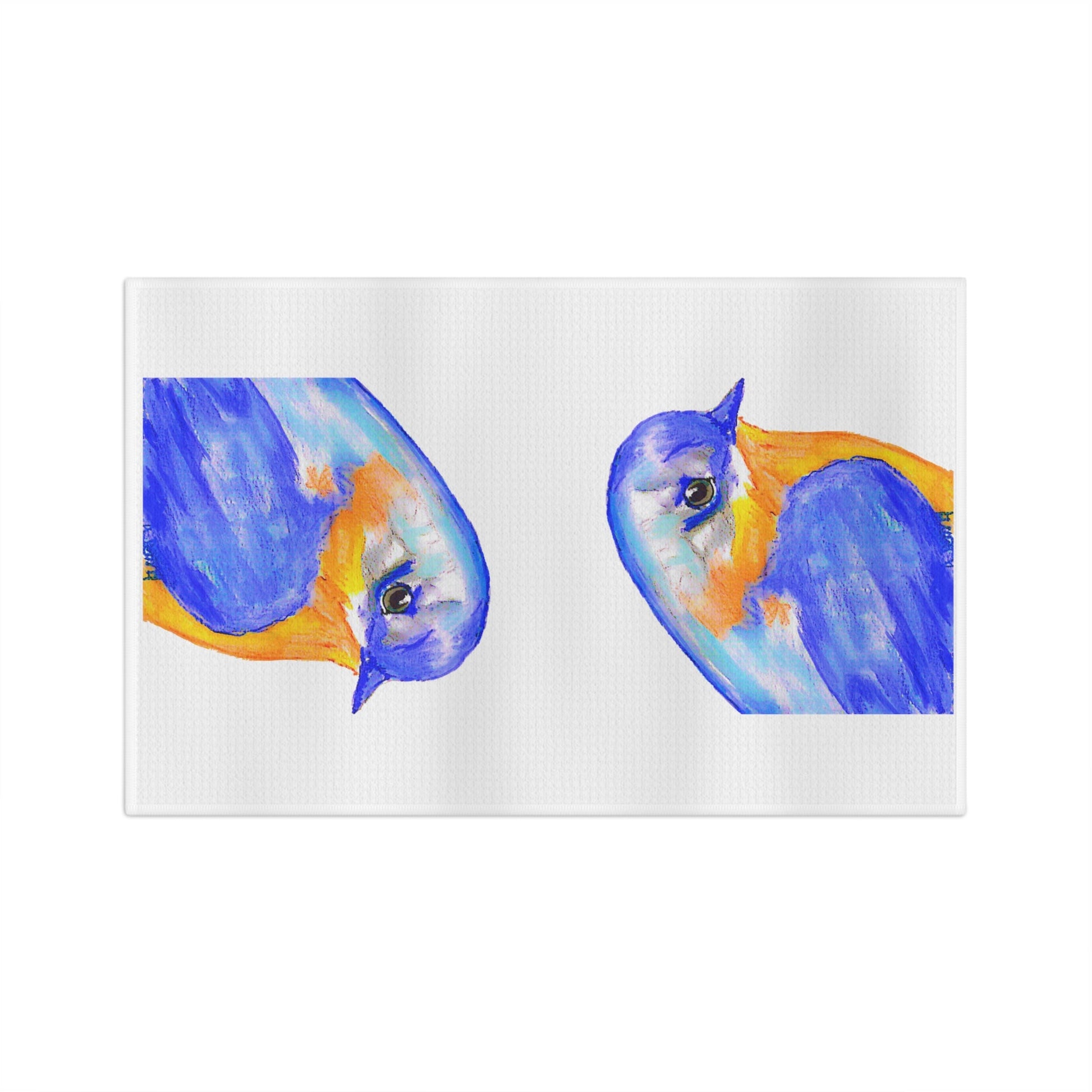 16" x 25" Watercolor bird Microfiber waffle towel- Blue Cava. 80% Polyester, 20% Polyamide. Machine wash, dry on low.