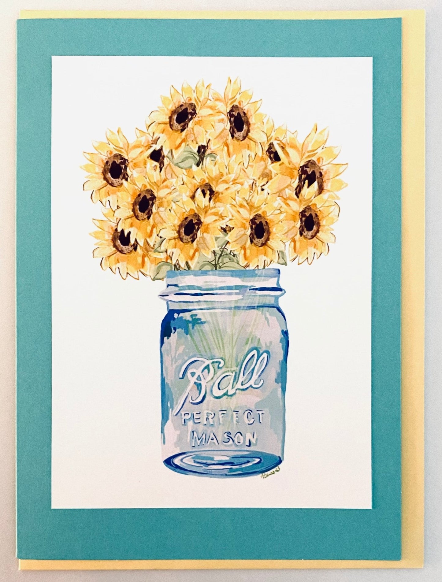 Sunflower Mason Jar Greeting card - Blue Cava