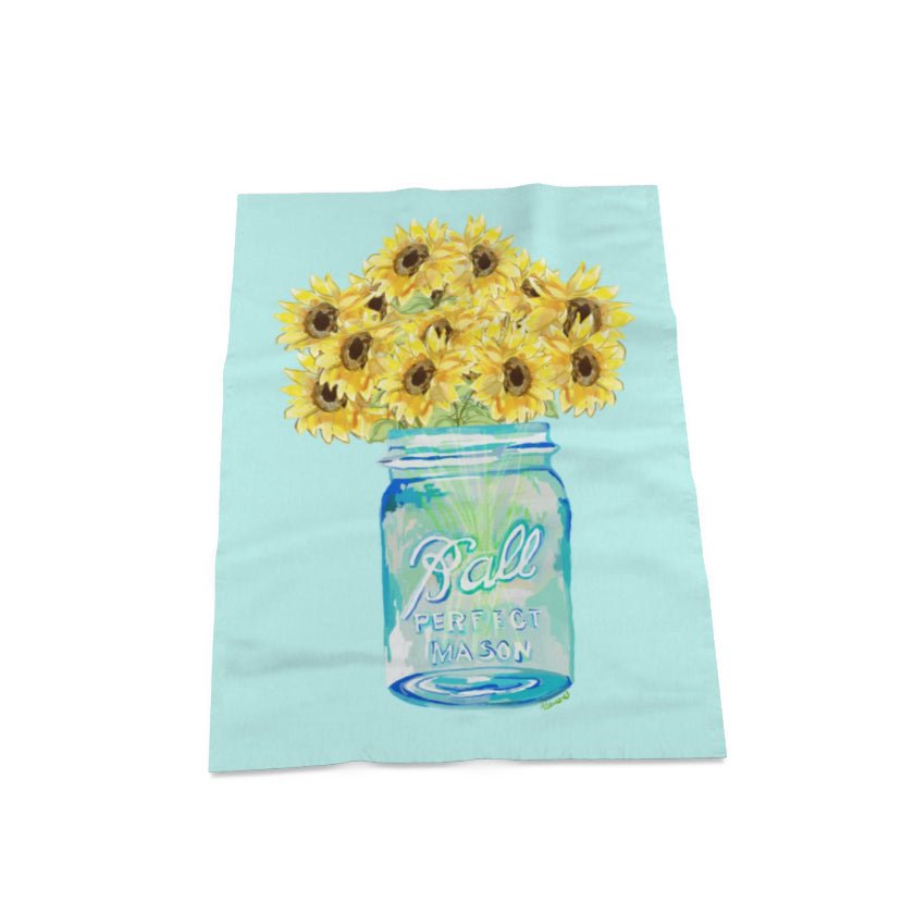 Sunflower Mason Jar Linen Towel - Blue Cava