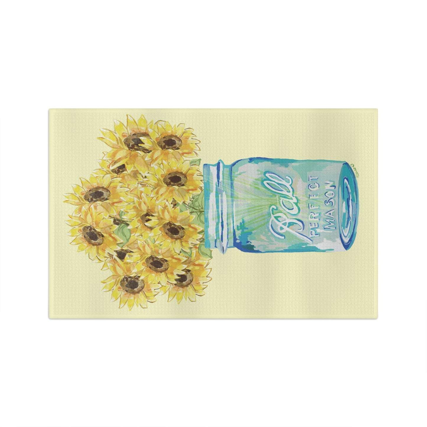 Sunflower Mason Jar Microfiber Waffle Towel - Blue Cava