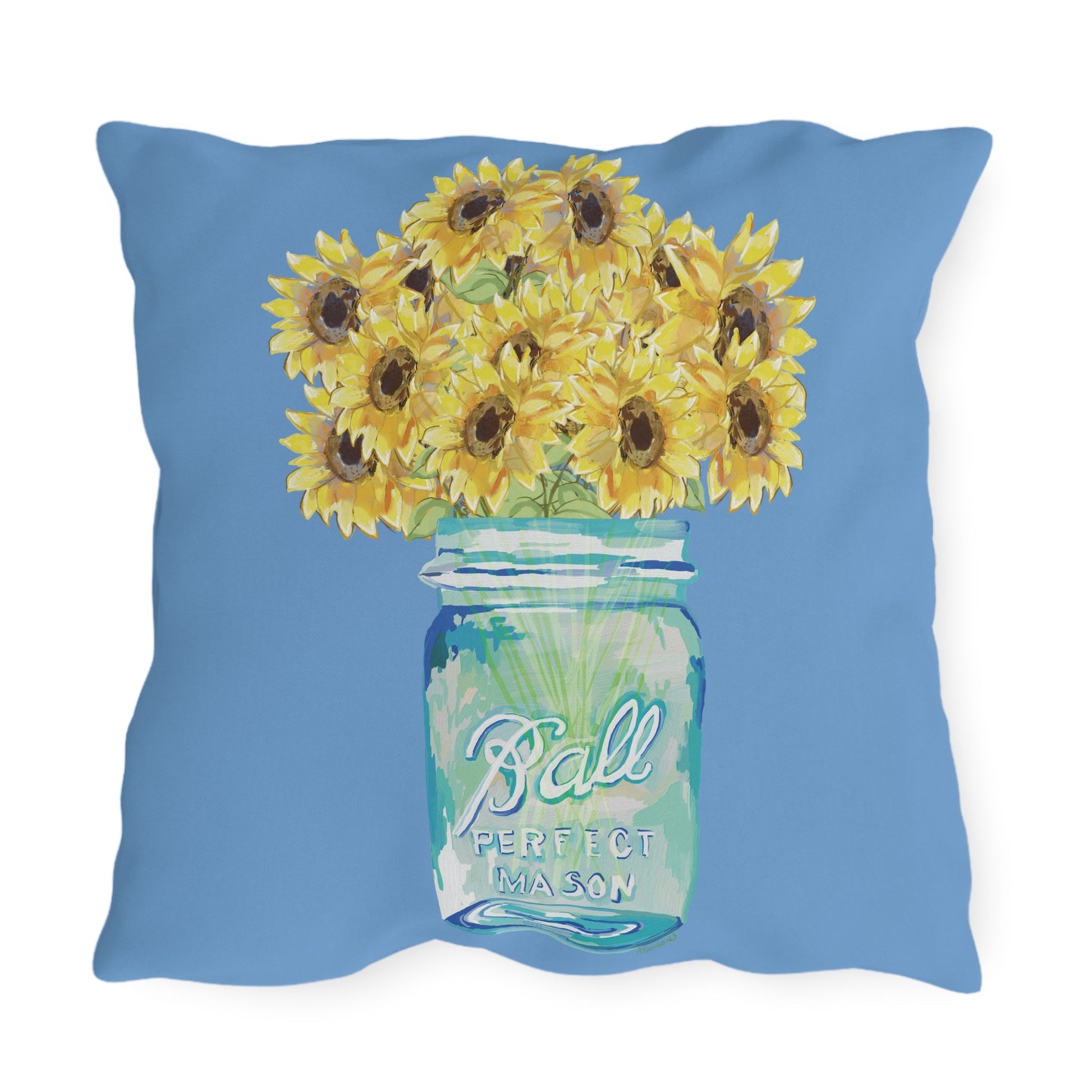 Sunflower Mason Jar Outdoor Pillows - Blue Cava
