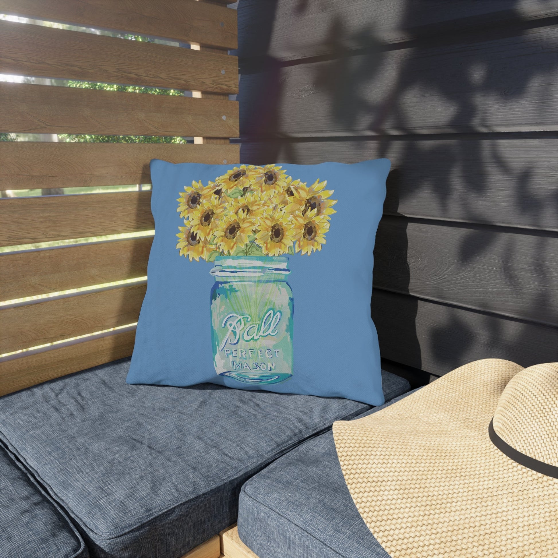 Sunflower Mason Jar Outdoor Pillows - Blue Cava
