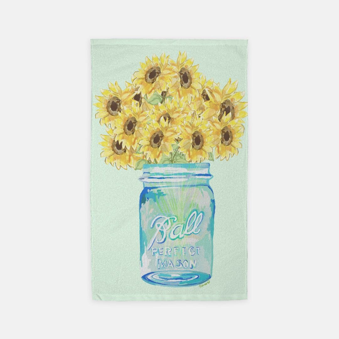 Sunflower Mason Jar Tea Towel (15" x 25", Poly/Cotton) - Blue Cava