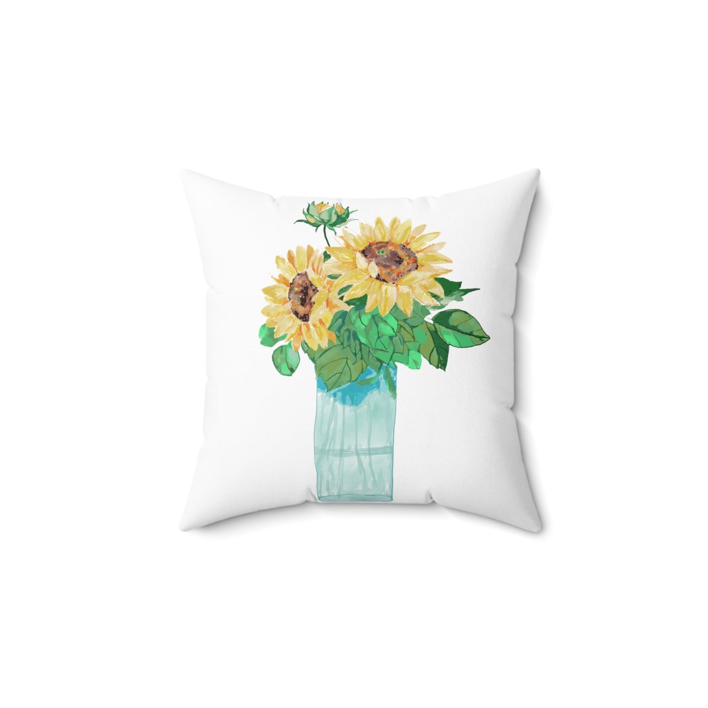 Sunflower Vase Spun Polyester Square Pillow - Blue Cava