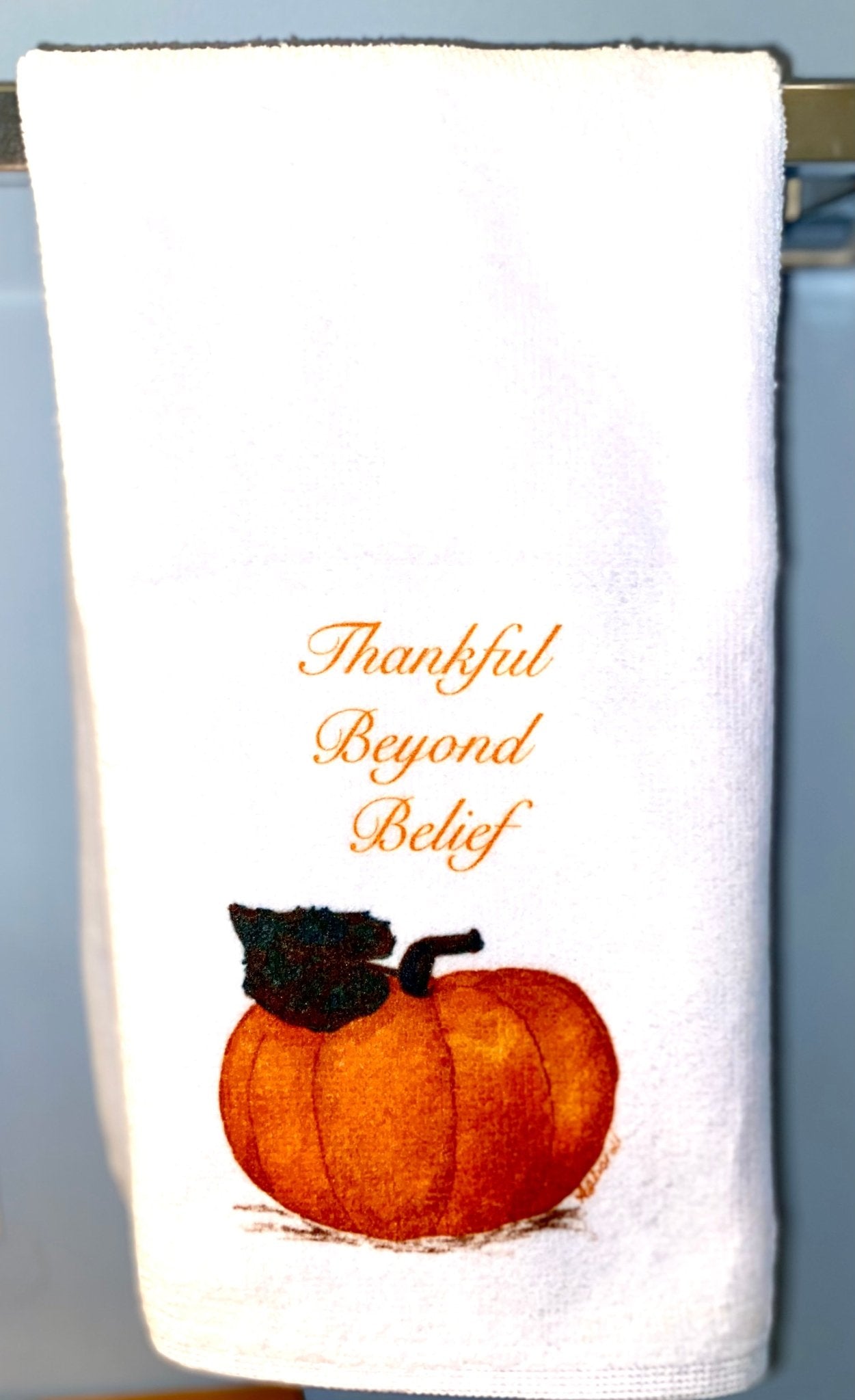 Thankful Pumpkin Tea Towel - Blue Cava