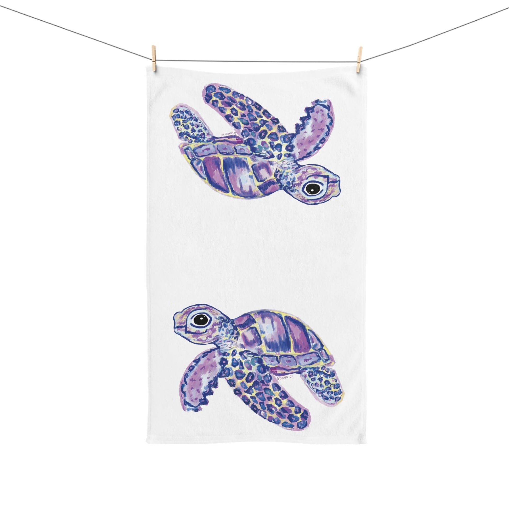 “Tilley” Sea Turtle Hand Towel (Poly/Cotton) - Blue Cava