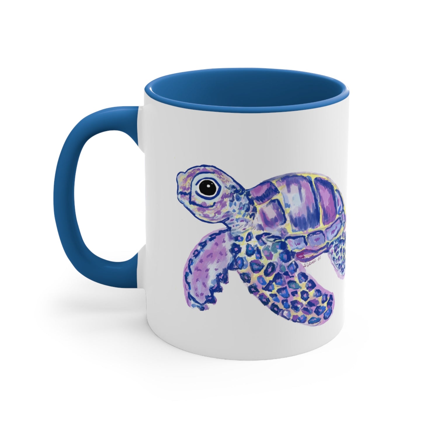 “Tilley” Sea Turtle Accent Coffee Mug, Blue 11oz - Blue Cava